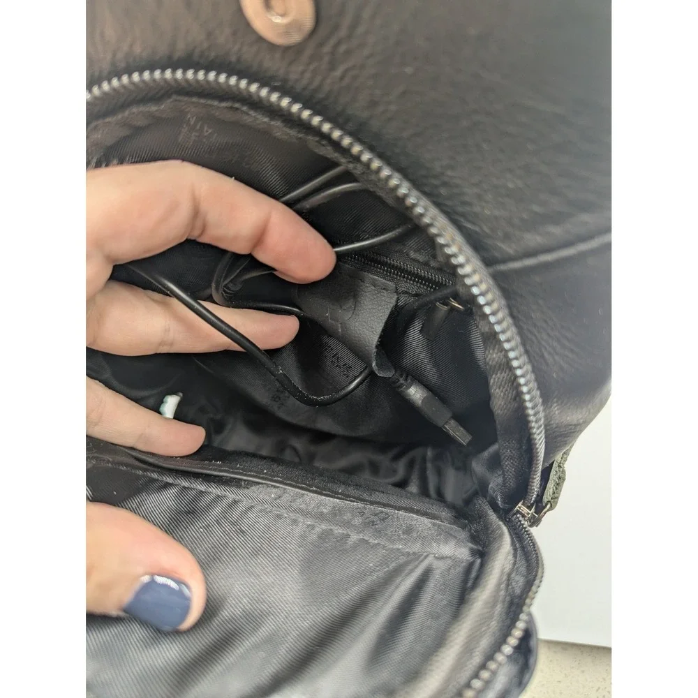 Bullcaptain Sling Bag Black Leather USB Charging Port Chest Pack Small